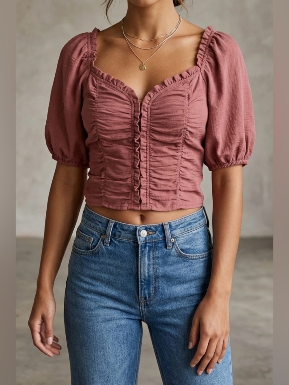Sienna Sky Ruched Puff Sleeve Boho Blouse XL